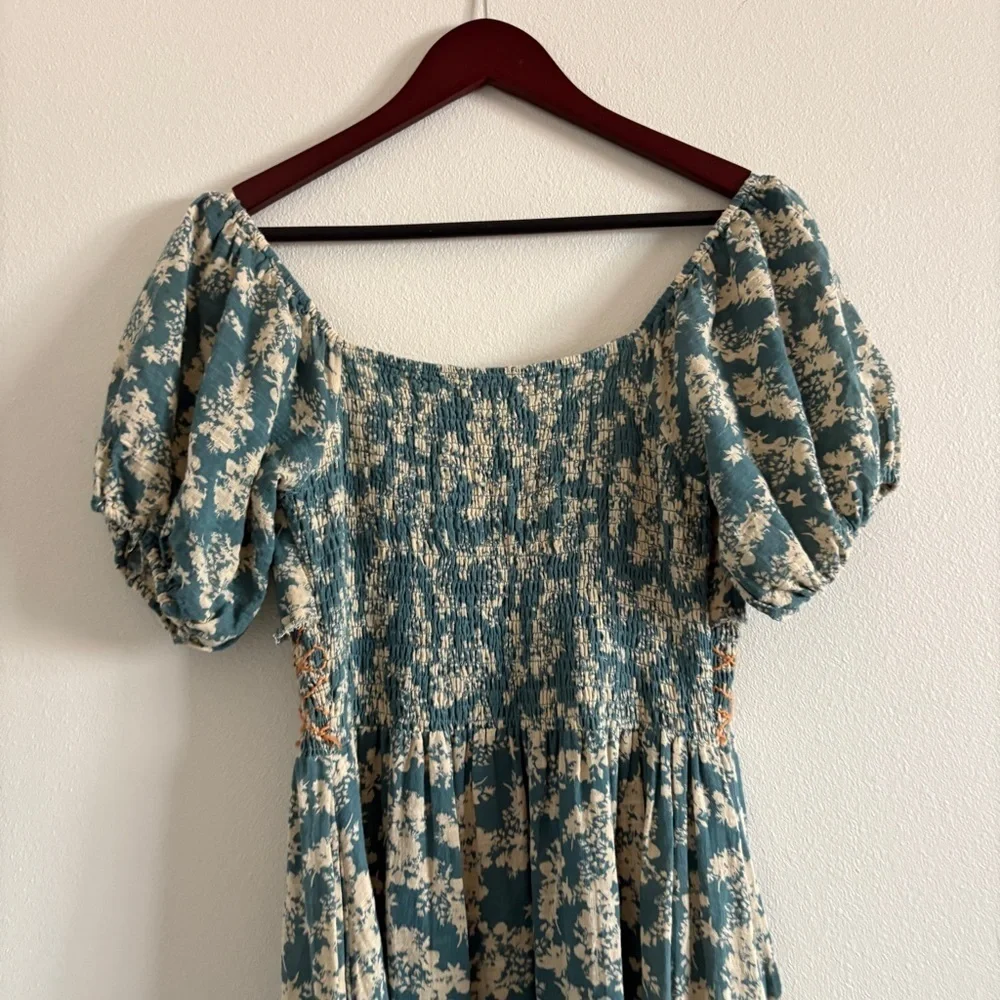 Free people Ellie Floral Print Gauze Dress in Soft Seafoam Womens Sz Small